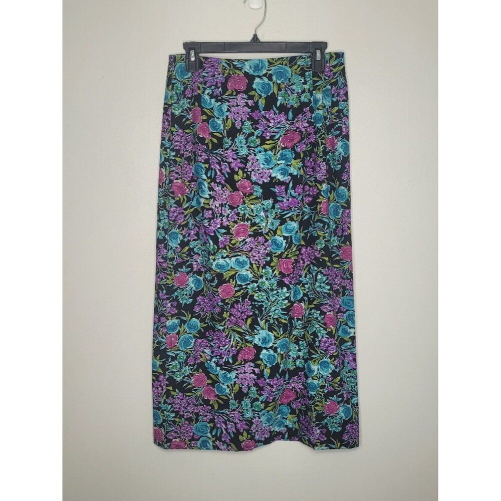Briggs bright flower print grunge bold artsy whimsy straight skirt midi maxi 8